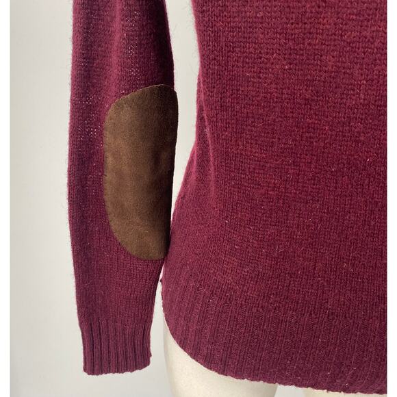 Vintage 60s Hudsons Detroit Sweater Shetland Wool V Neck Elbow Patches Burgundy - Picture 9 of 13